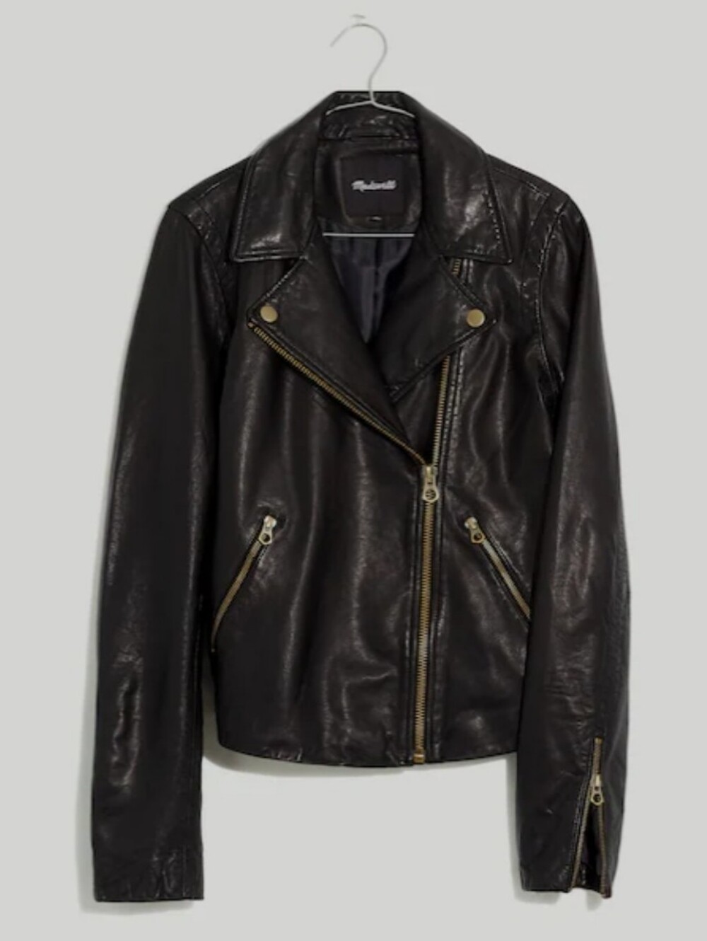 Madewell Washed Leather Motorcycle Jacket Brass Hardware Black Size Large - Picture 3 of 14